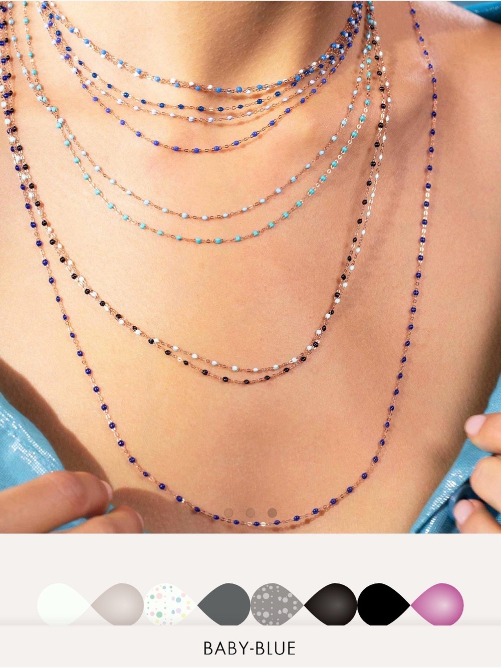 Classic Gigi
Baby Blue necklace, yellow gold,
16.5"